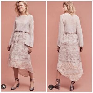 Anthropologie White and Pink Midi Dress